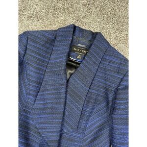Mary Kay Blazer Womens Petite 0P Blue Black Textured Stripe Formal Career Jacket